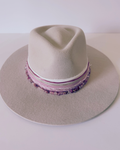 Beige 100% Wool Rancher Hat with Pink Beaded Band