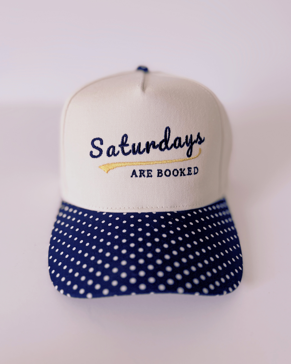 Saturdays are Booked Embroidered Baseball Hat, Polka dot style
