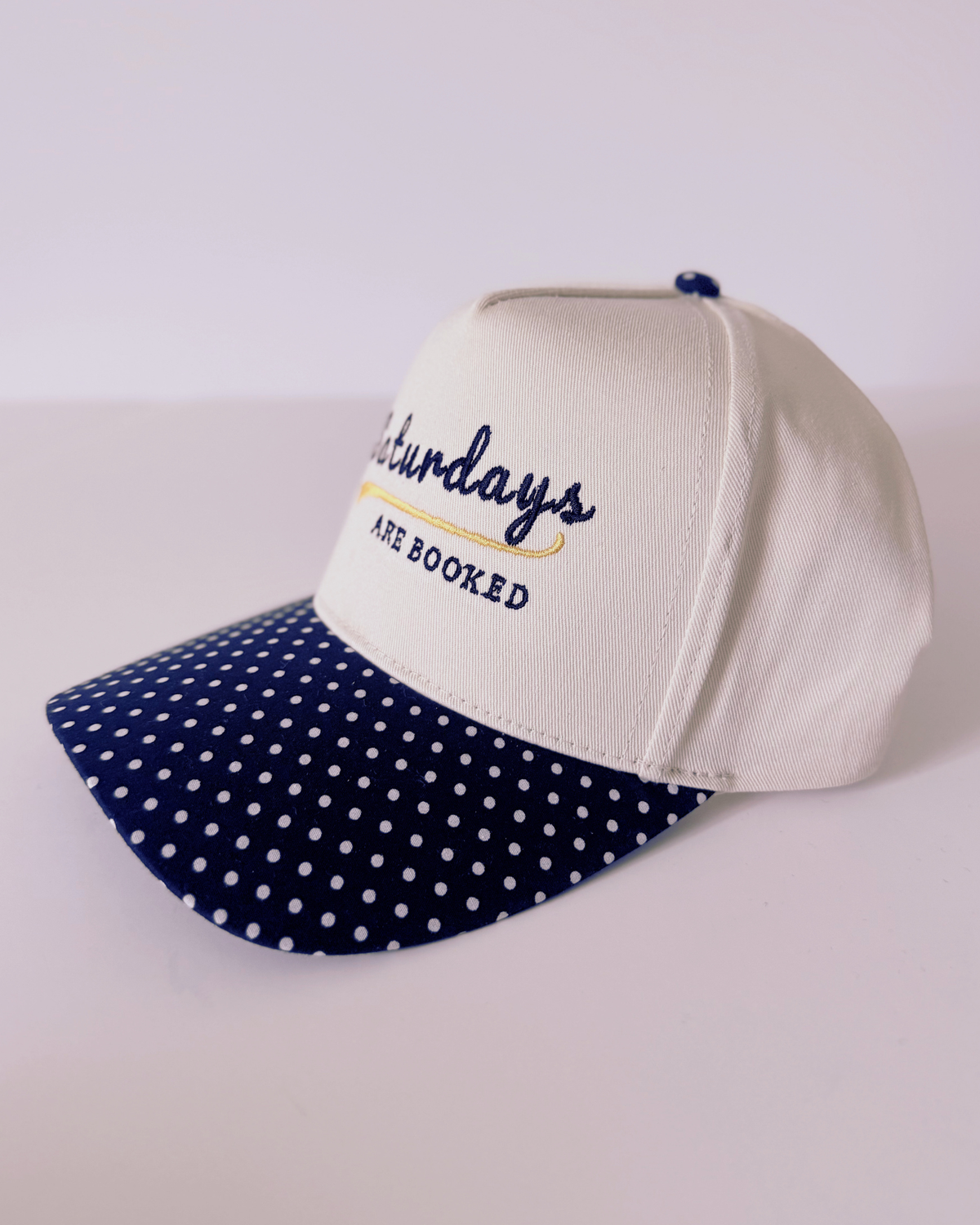 Saturdays are Booked Embroidered Baseball Hat, Polka dot style