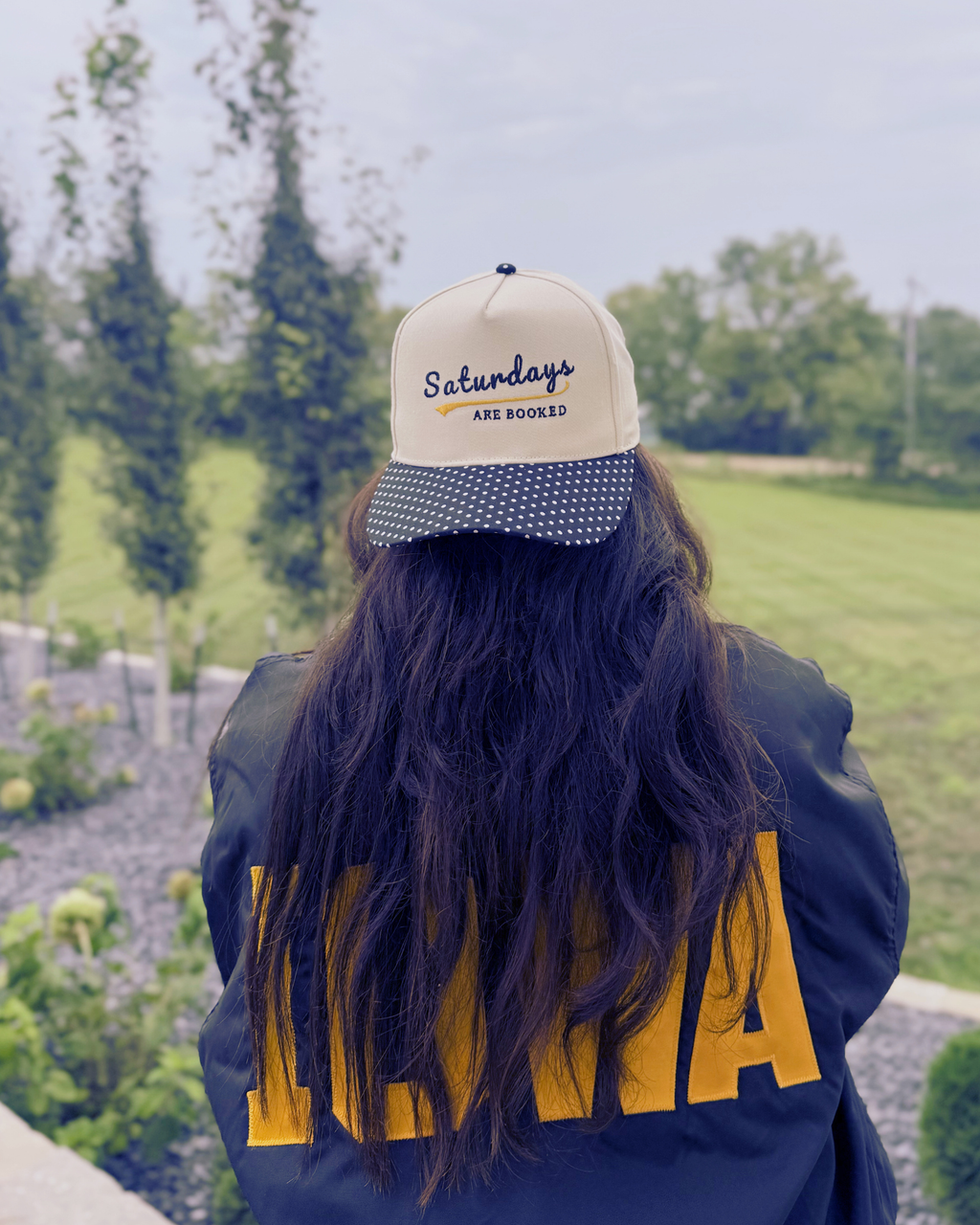 Saturdays are Booked Embroidered Baseball Hat, Polka dot style