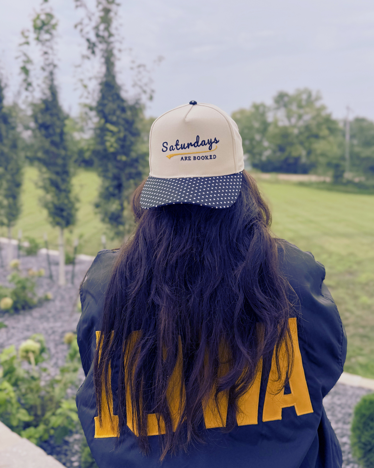 Saturdays are Booked Embroidered Baseball Hat, Polka dot style