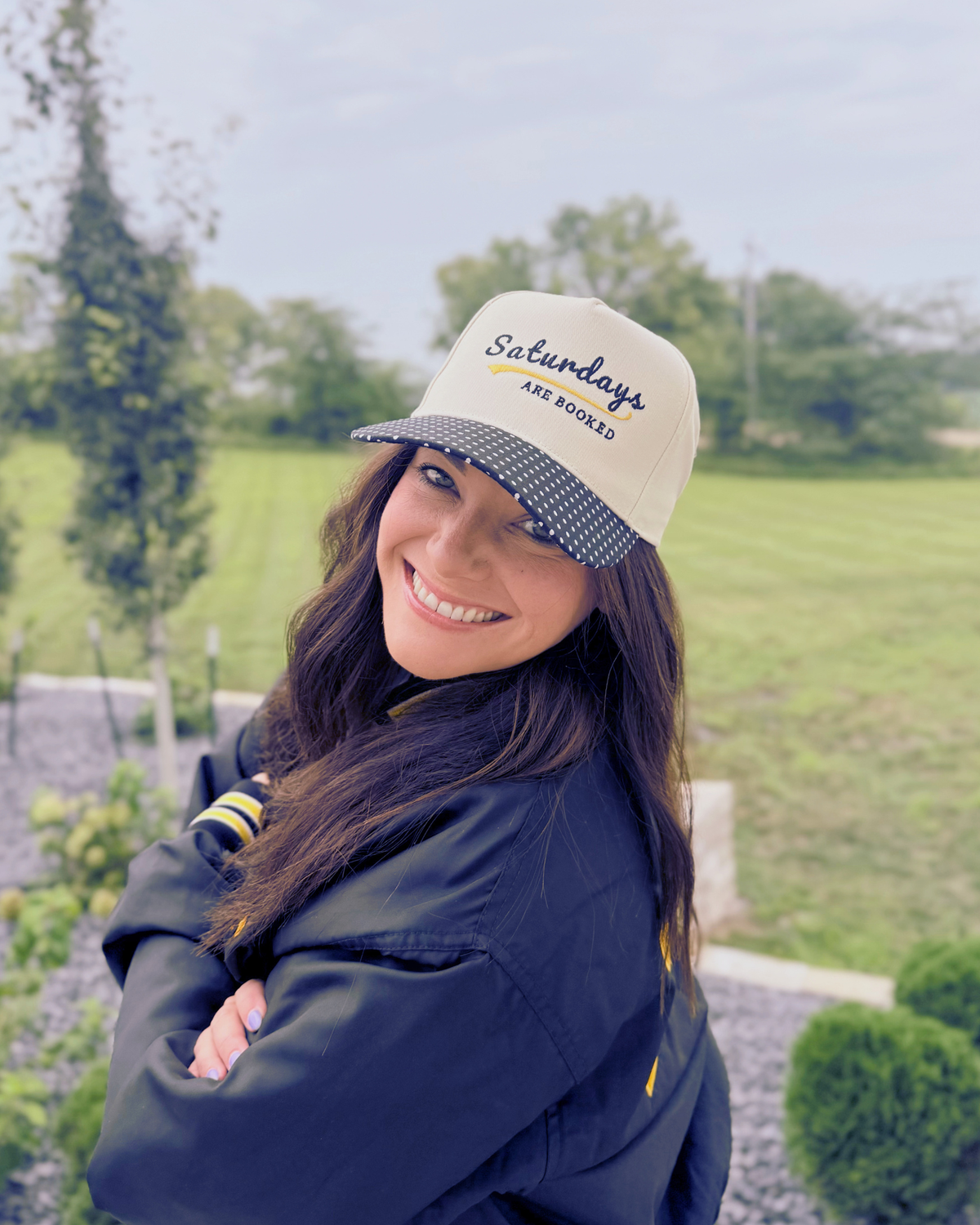 Saturdays are Booked Embroidered Baseball Hat, Polka dot style