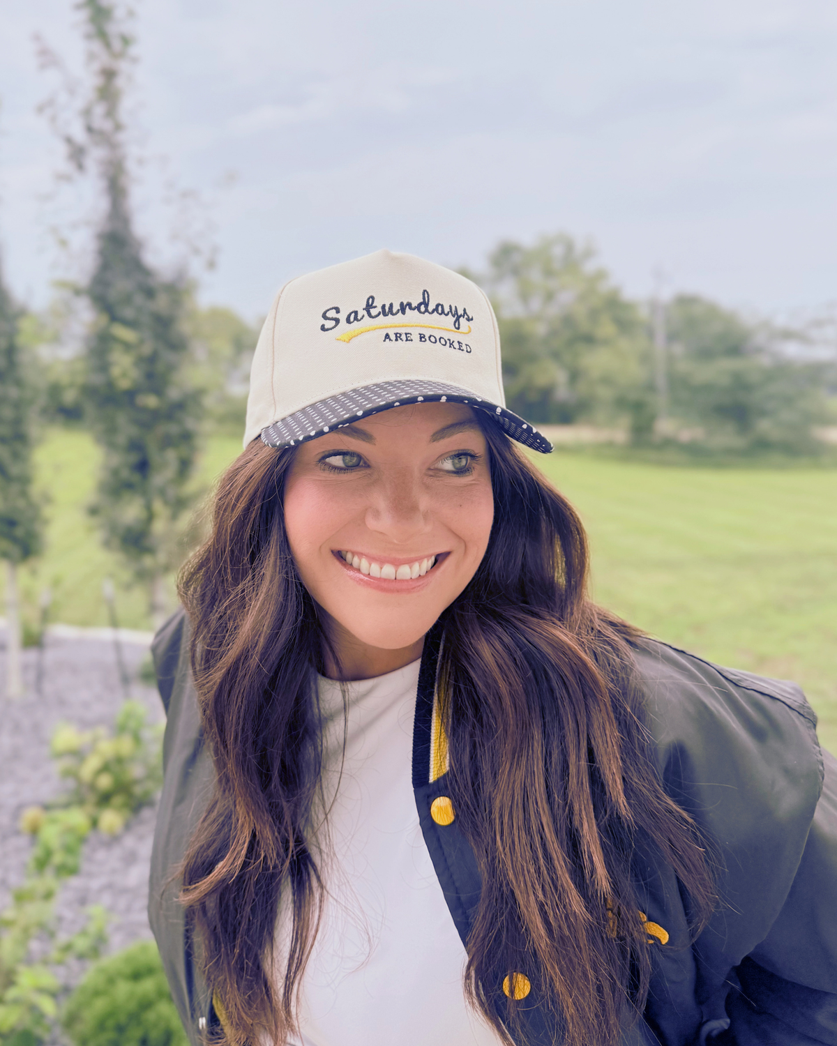 Saturdays are Booked Embroidered Baseball Hat, Polka dot style