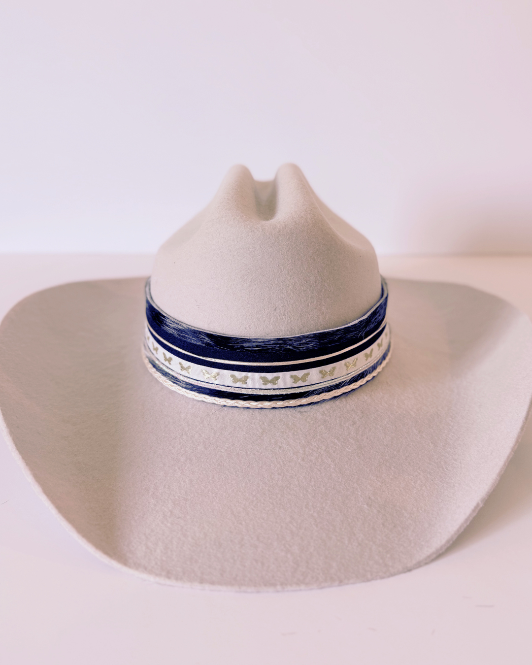100% Wool Cowgirl Hat, Ivory, Cow Hide Band