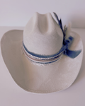 Ivory Vegan Suede Western Texana Hat for Women with Feathers