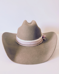 Soft Brown, 100% Wool Felt Western Hat, Ivory and Pink Accents