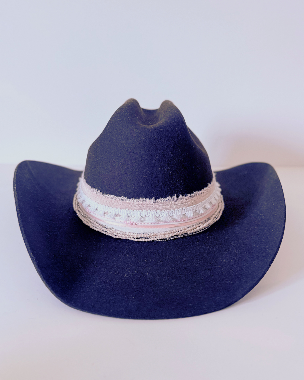 Brown, 100% Wool Classic Western Hat, Pink and White Banding