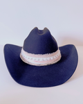 Brown, 100% Wool Classic Western Hat, Pink and White Banding