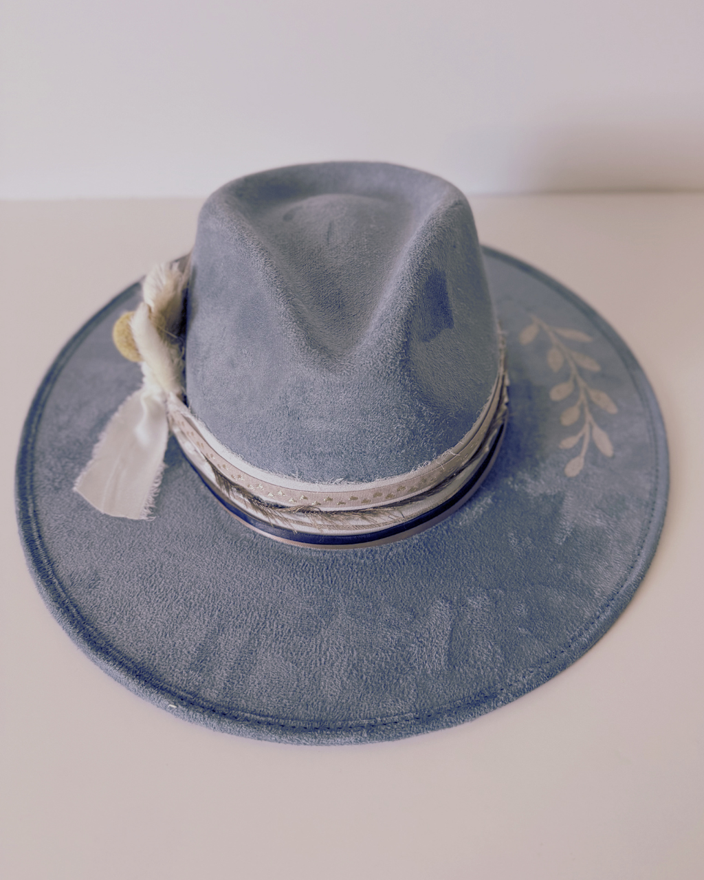 Soft Blue Vegan Suede Flat Brim Western Hat for Women