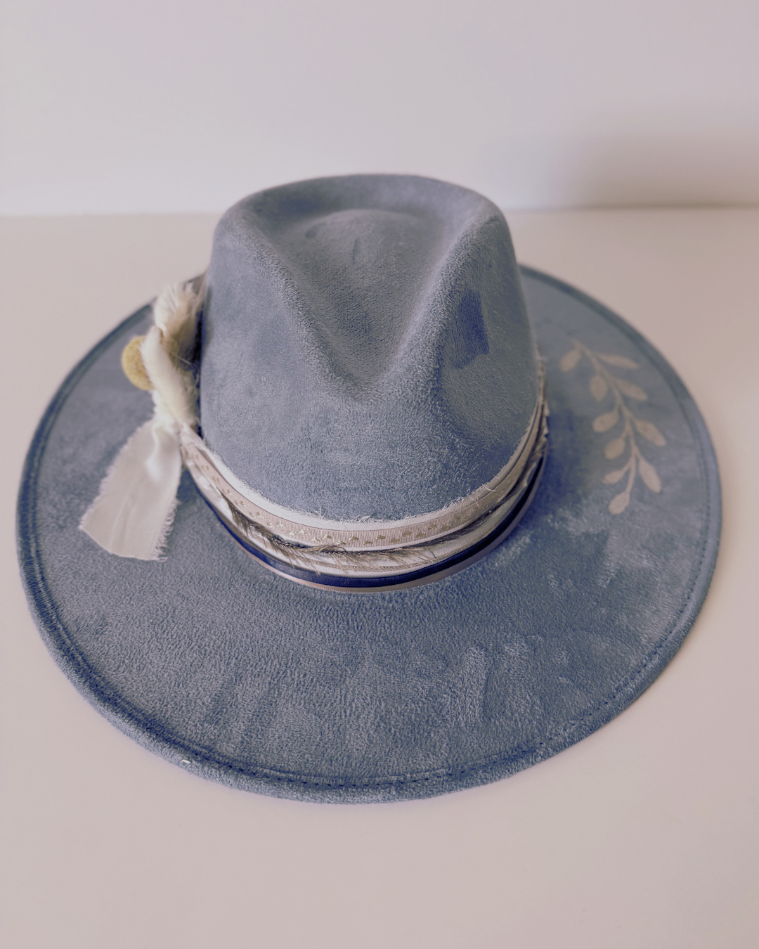 Soft Blue Vegan Suede Flat Brim Western Hat for Women