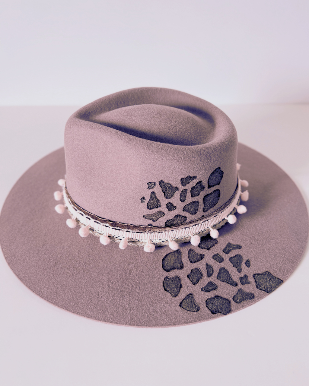 Fawn Brown Western Hat, 100% Wool, Leopard Burned Detailing
