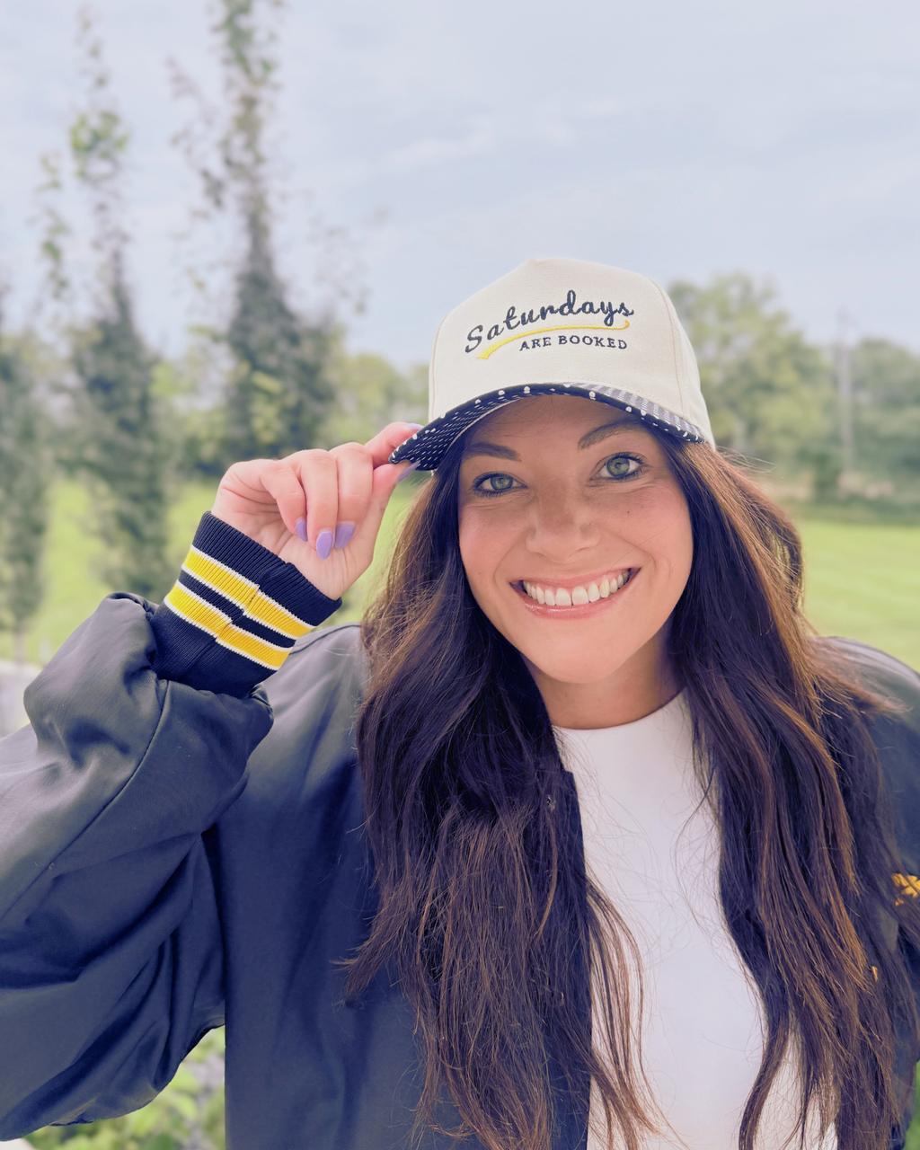 Saturdays are Booked Embroidered Baseball Hat, Polka dot style