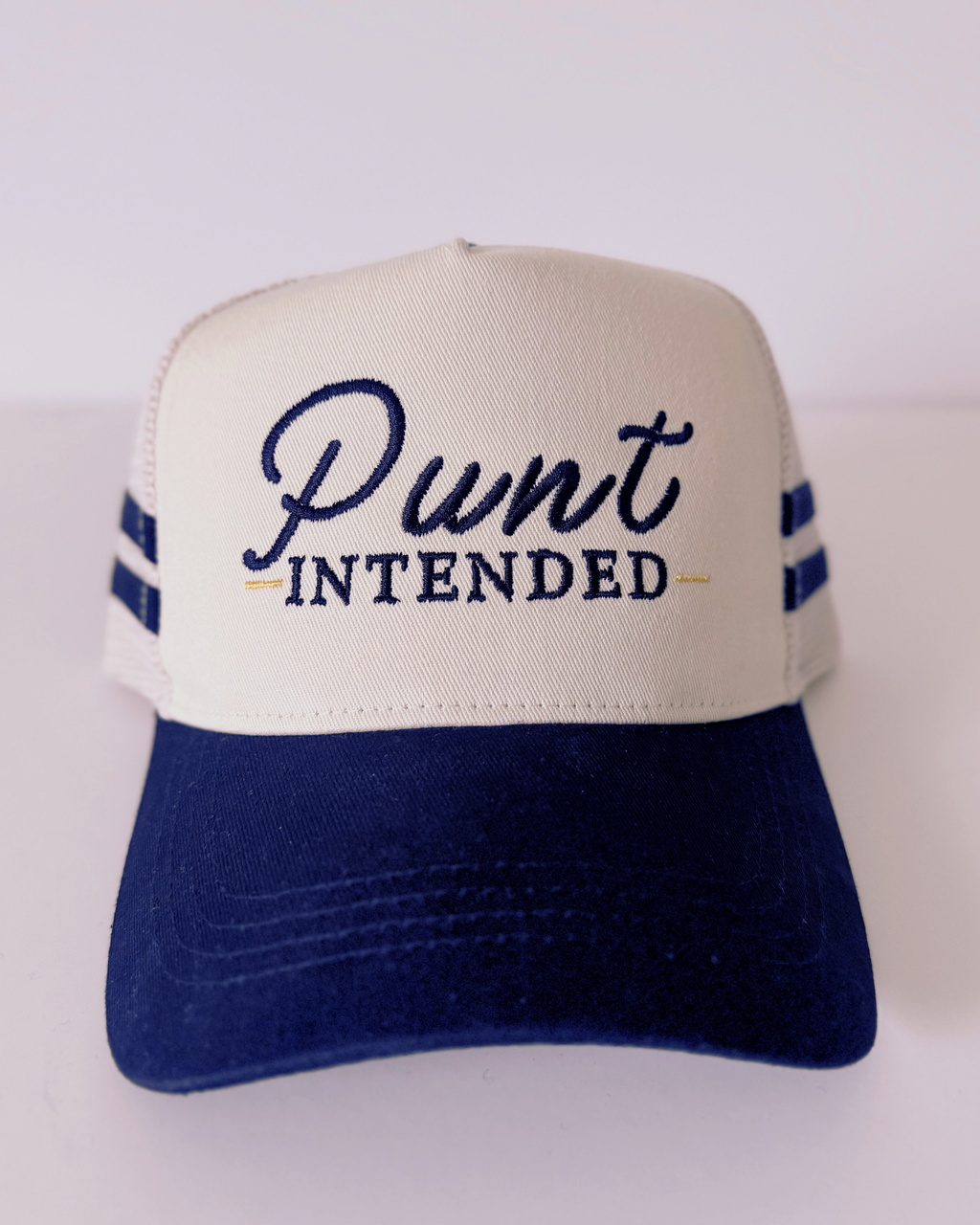 Punt Intended Embroidered Baseball Hat, Black and Beige