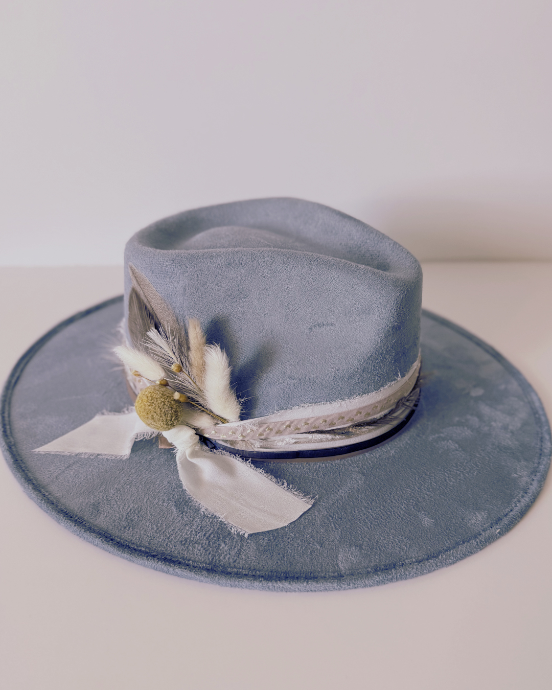 Soft Blue Vegan Suede Flat Brim Western Hat for Women