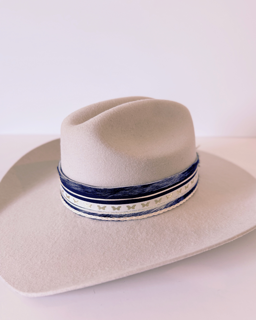 100% Wool Cowgirl Hat, Ivory, Cow Hide Band