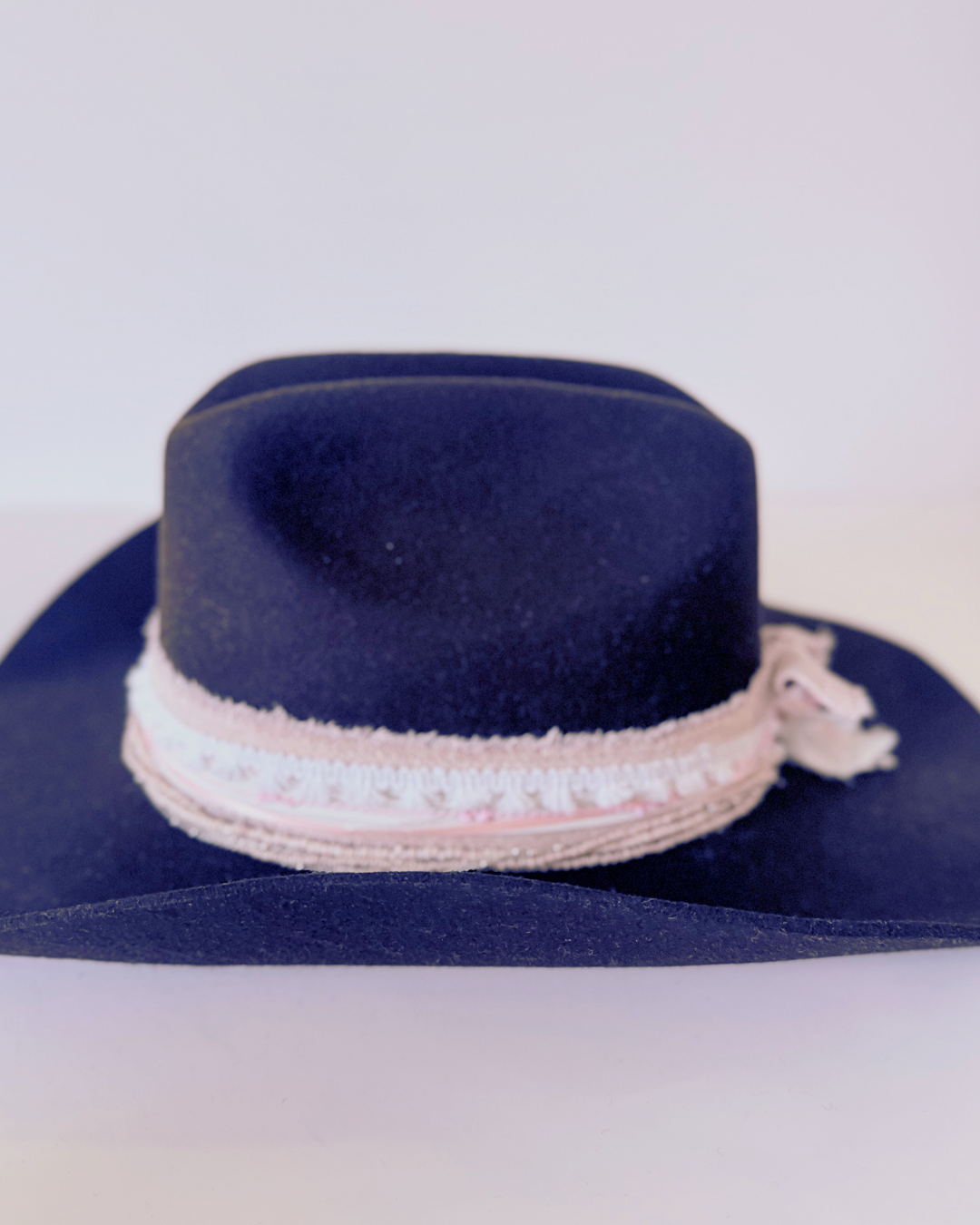 Brown, 100% Wool Classic Western Hat, Pink and White Banding