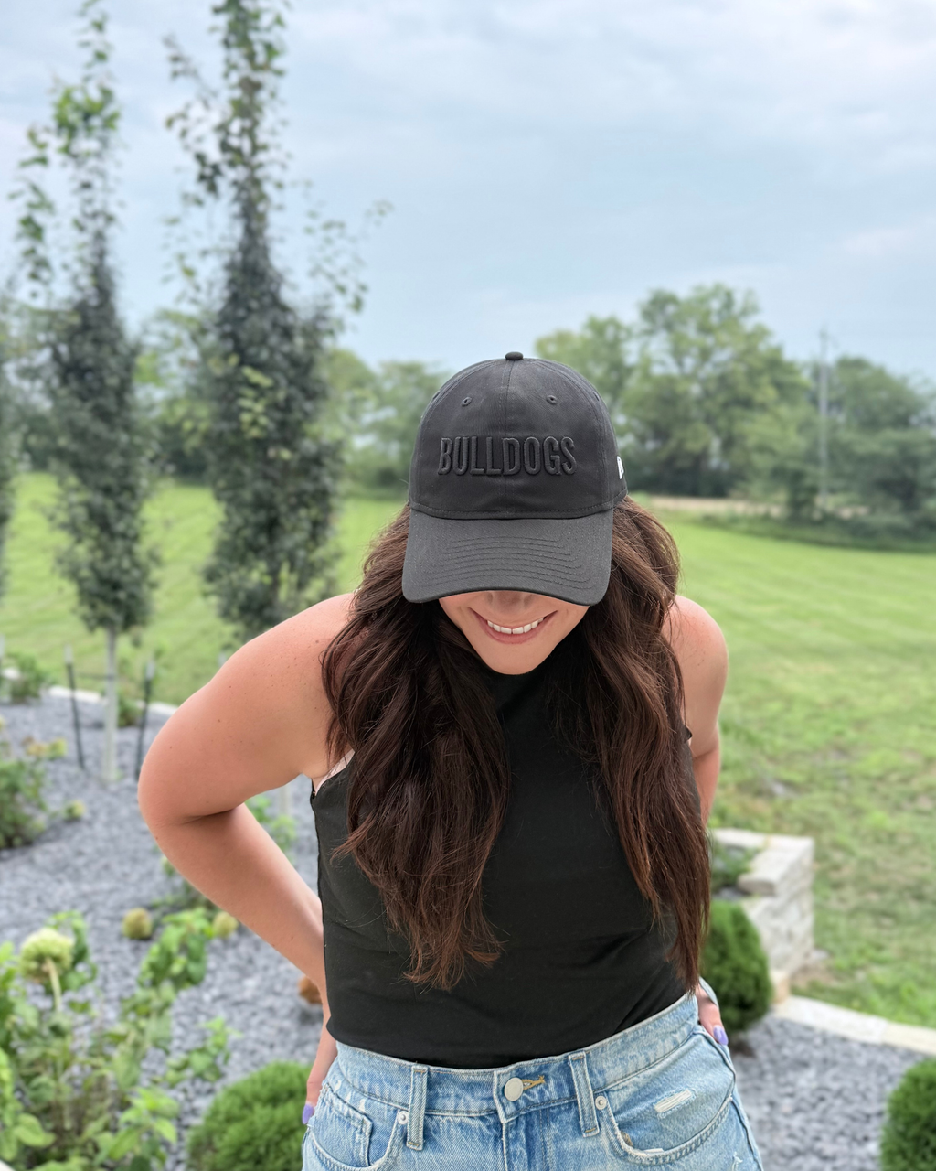 Bulldogs 3D Embroidered Baseball Hat, Black with Black Lettering