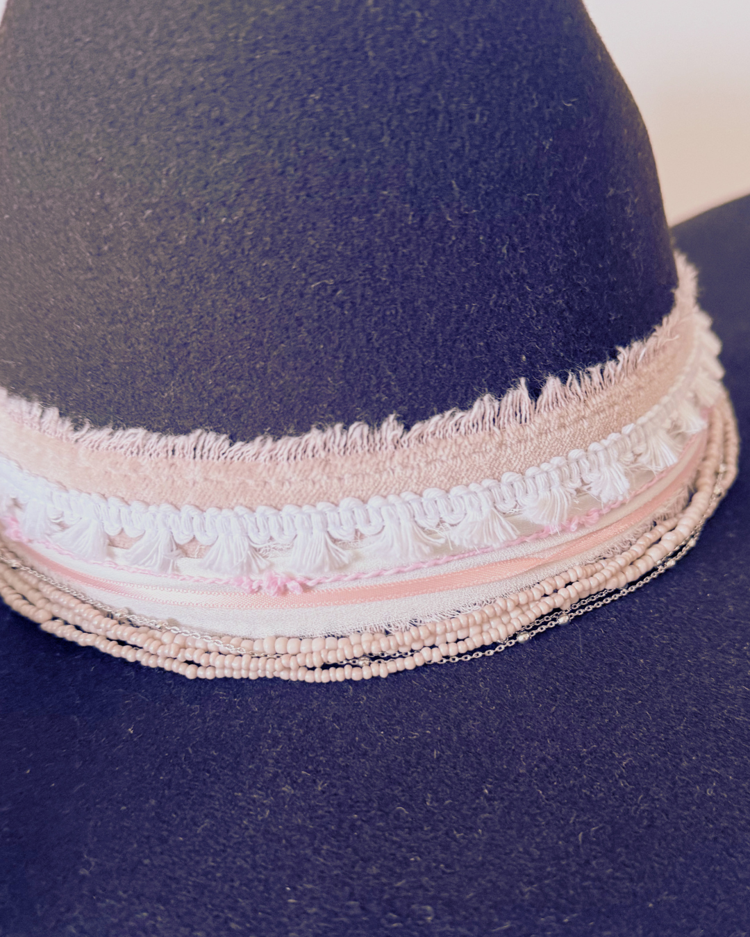 Brown, 100% Wool Classic Western Hat, Pink and White Banding