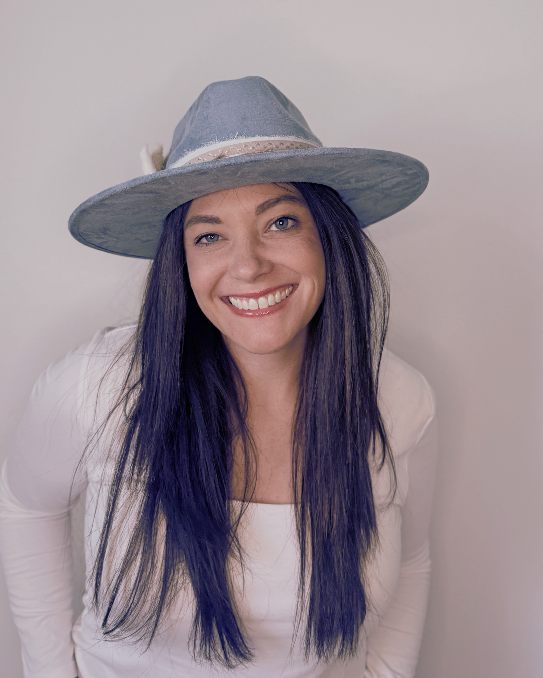 Soft Blue Vegan Suede Flat Brim Western Hat for Women