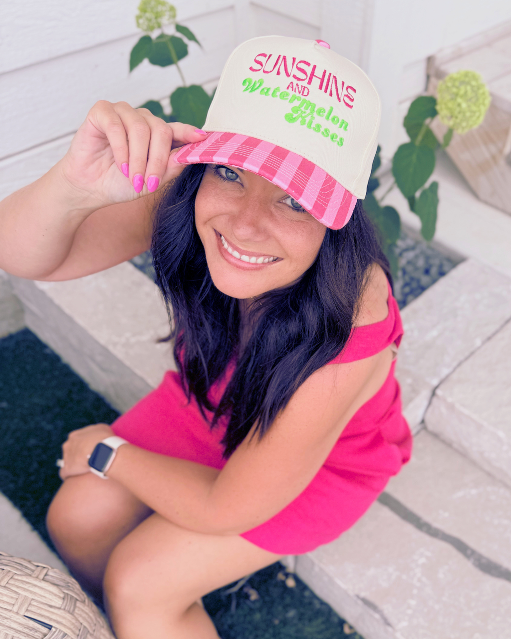 Sunshine and Watermelon Kisses Baseball Hat, Pink Summer Snapback