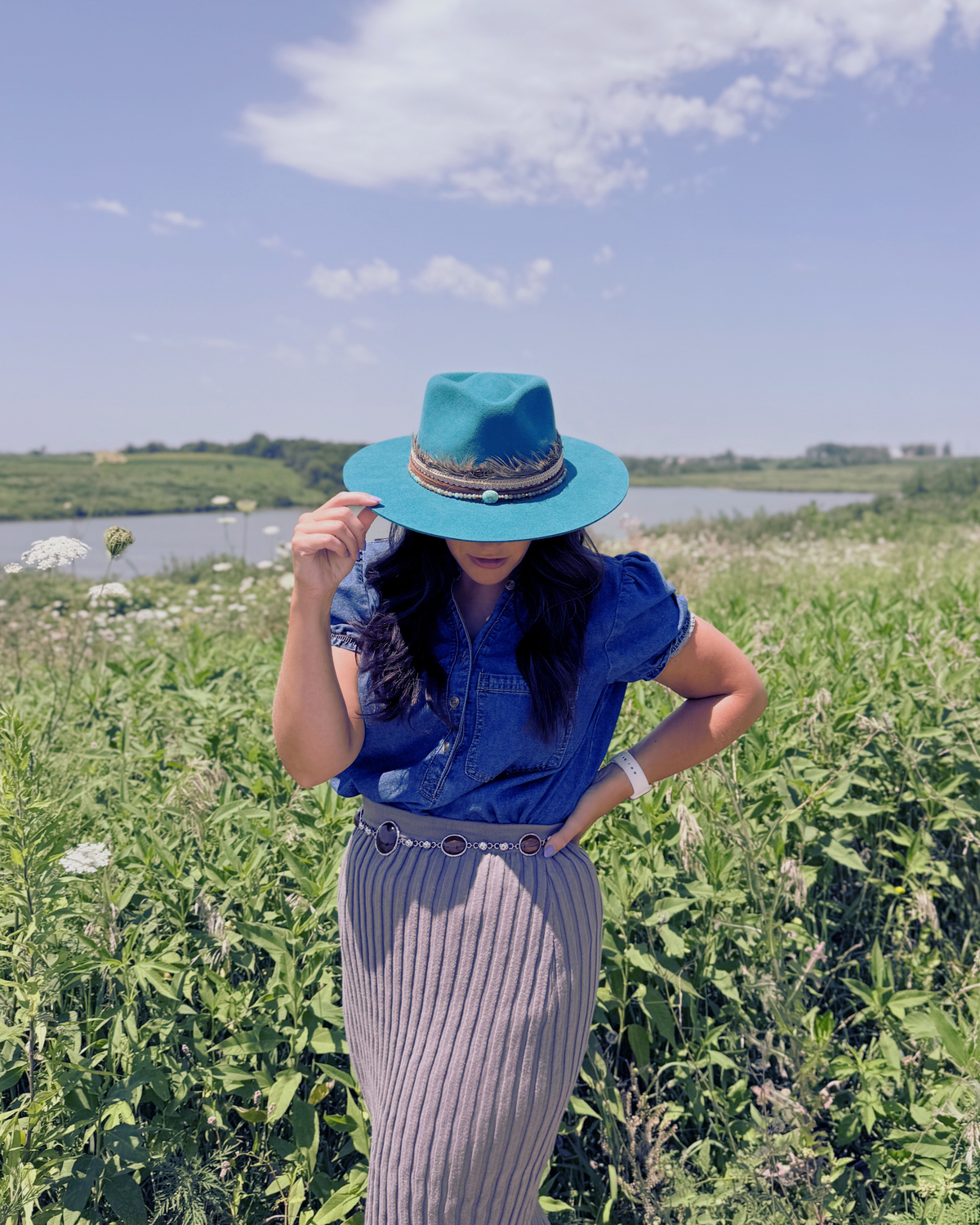 100% Wool Turquoise Western Rancher Hat