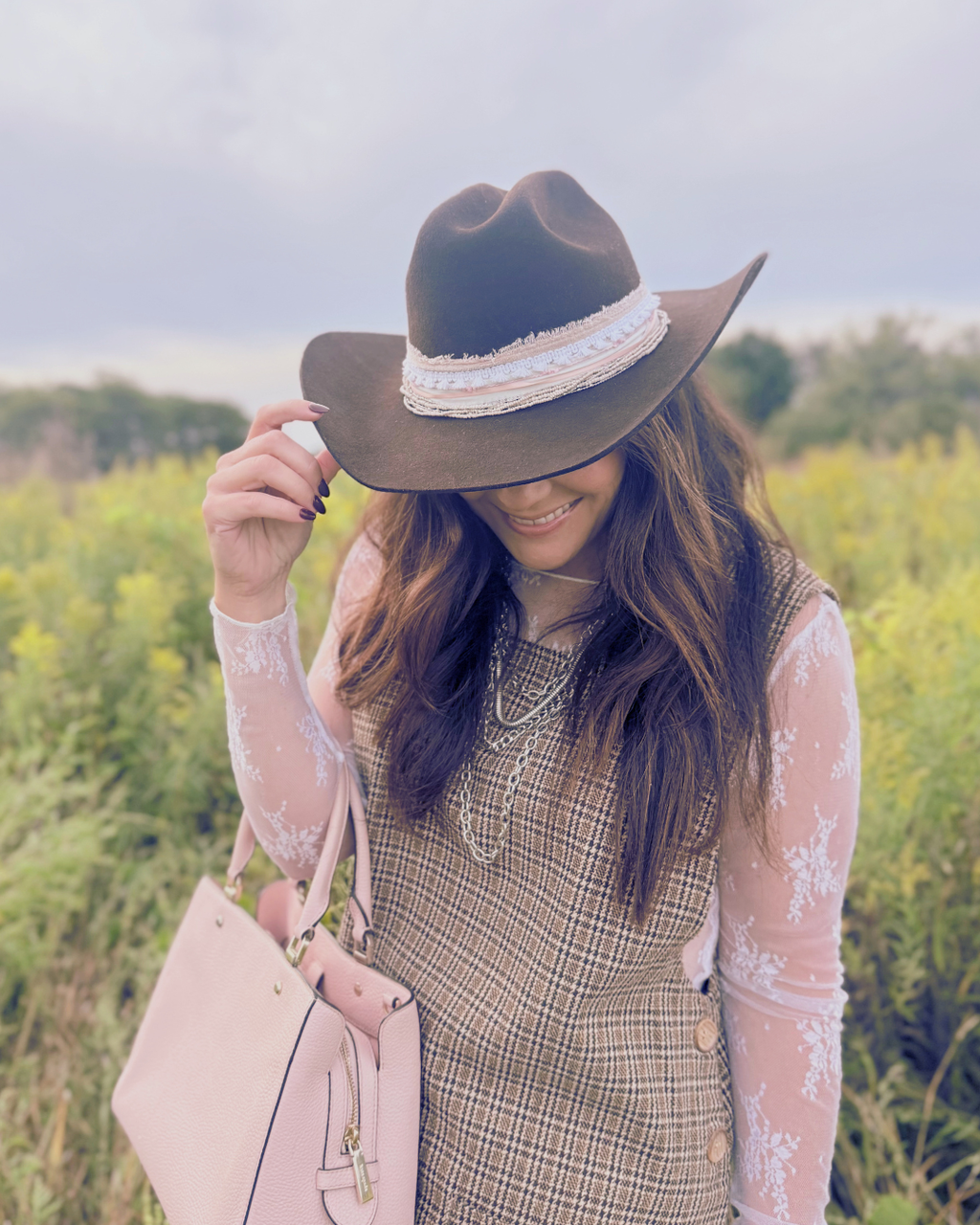 Brown, 100% Wool Classic Western Hat, Pink and White Banding