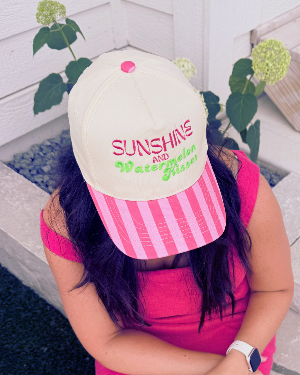 Sunshine and Watermelon Kisses Baseball Hat, Pink Summer Snapback
