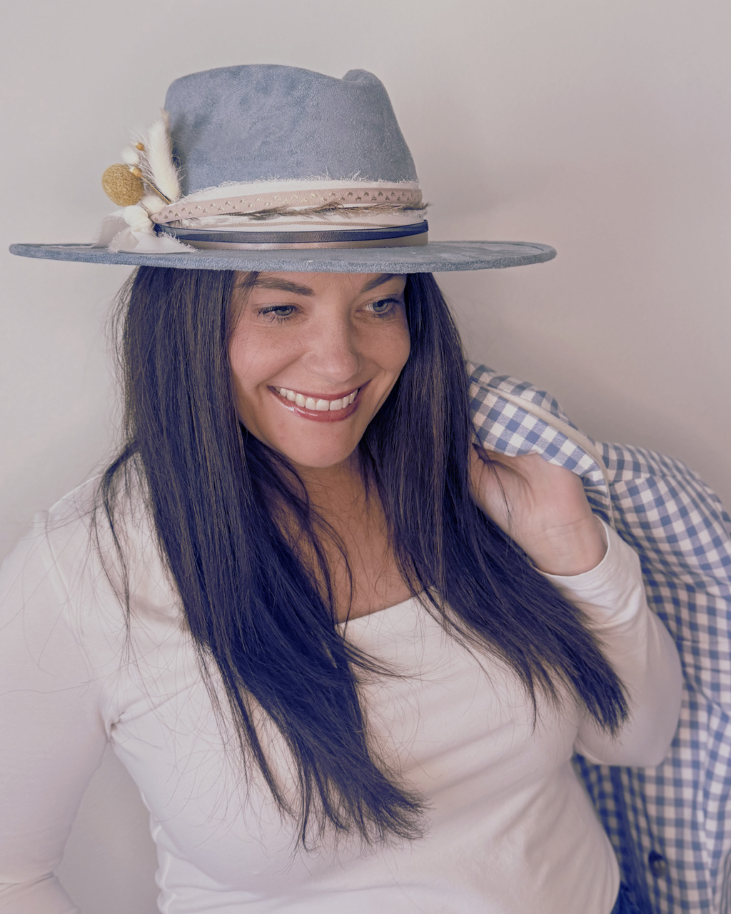 Soft Blue Vegan Suede Flat Brim Western Hat for Women