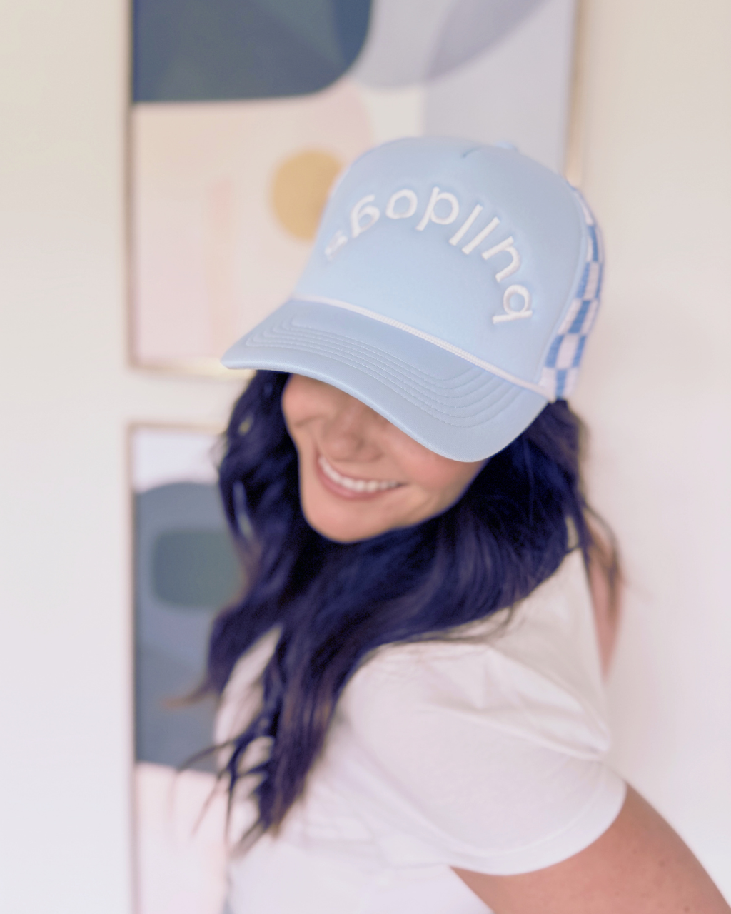 Upside-down, Backwards Bulldogs Trucker Hat, Blue and White Snapback