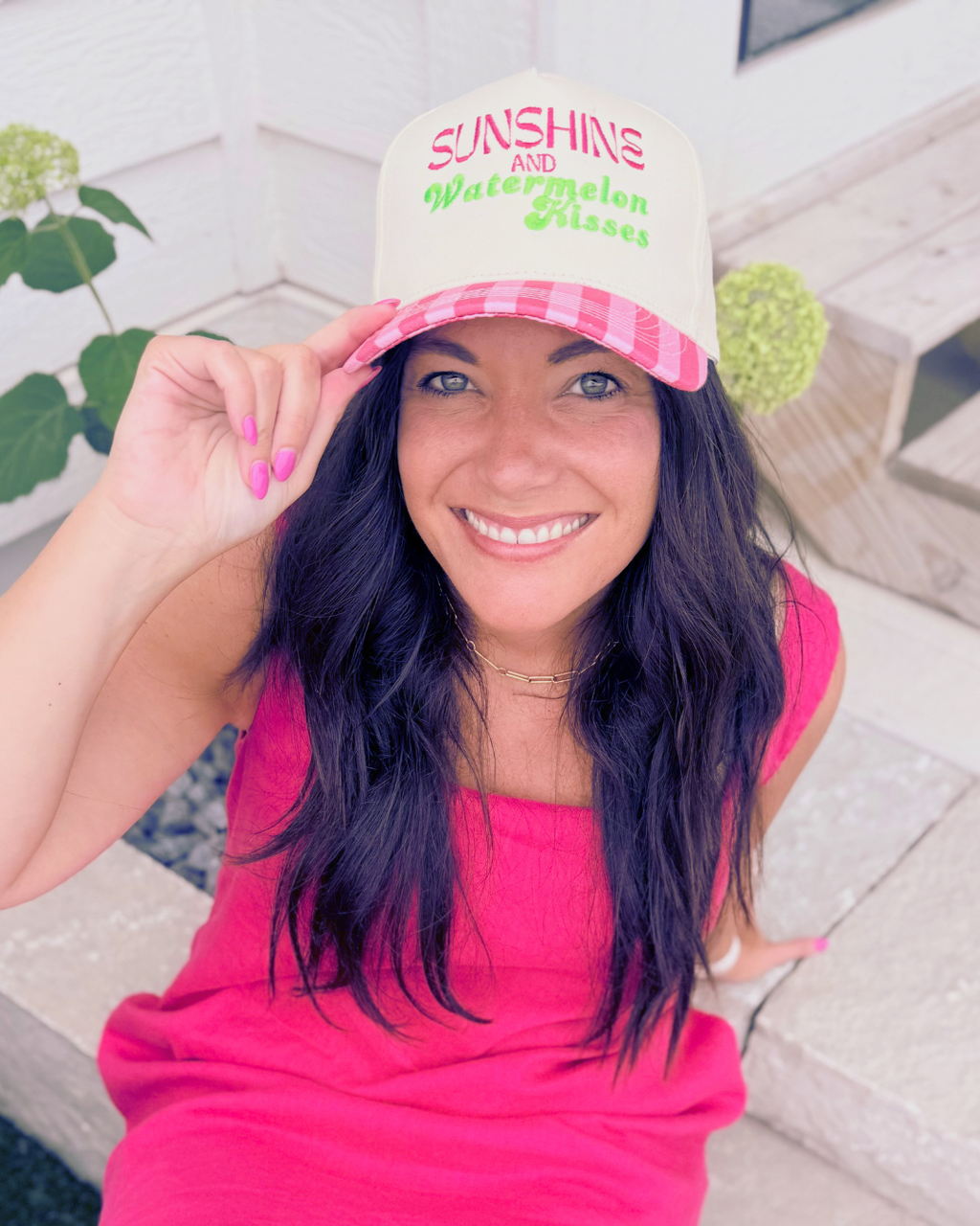 Sunshine and Watermelon Kisses Baseball Hat, Pink Summer Snapback