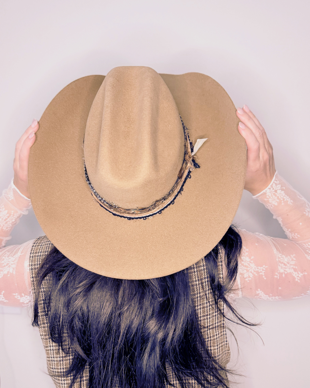 Safari Brown 100% Wool Felt Western Hat with Feather Band
