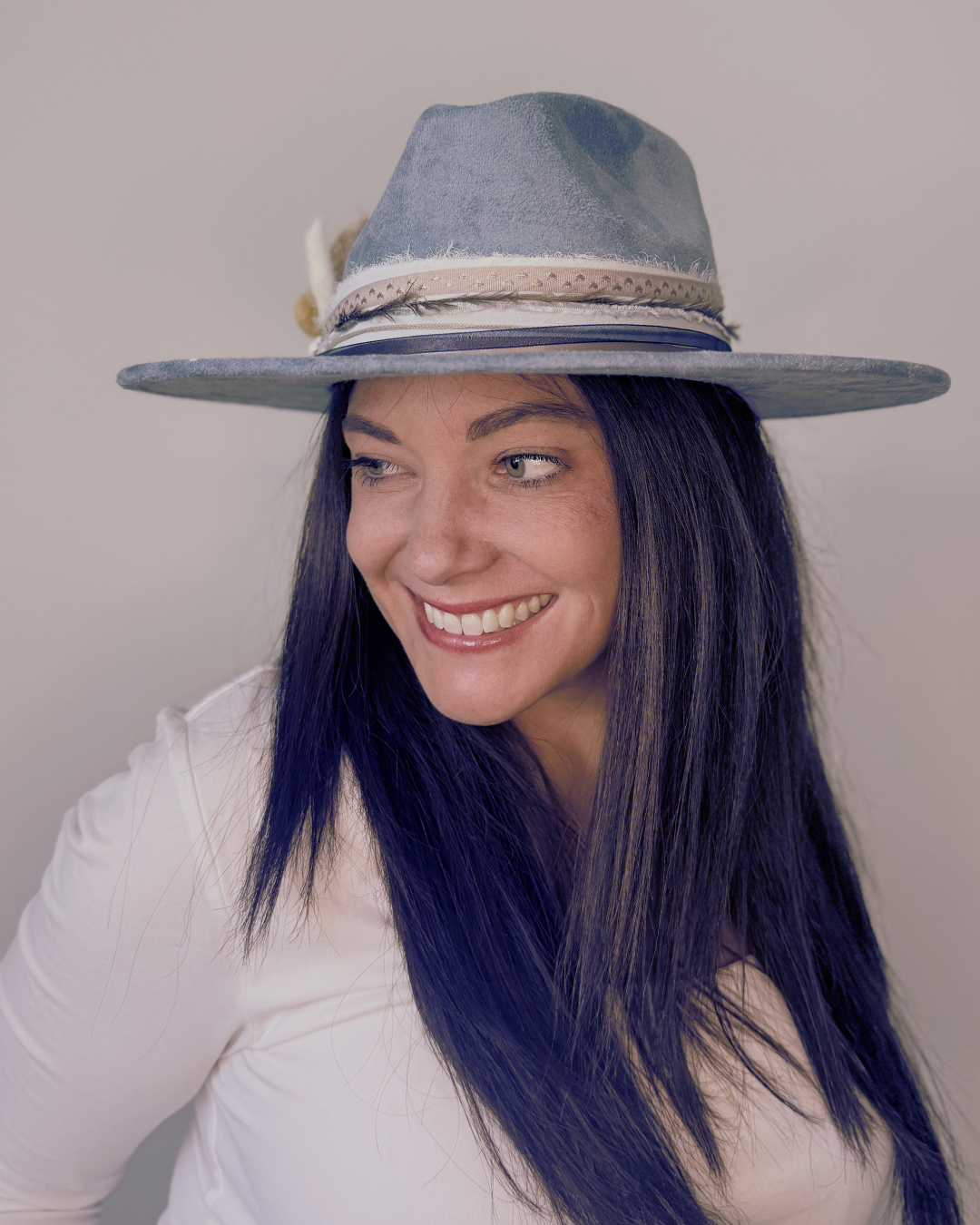 Soft Blue Vegan Suede Flat Brim Western Hat for Women
