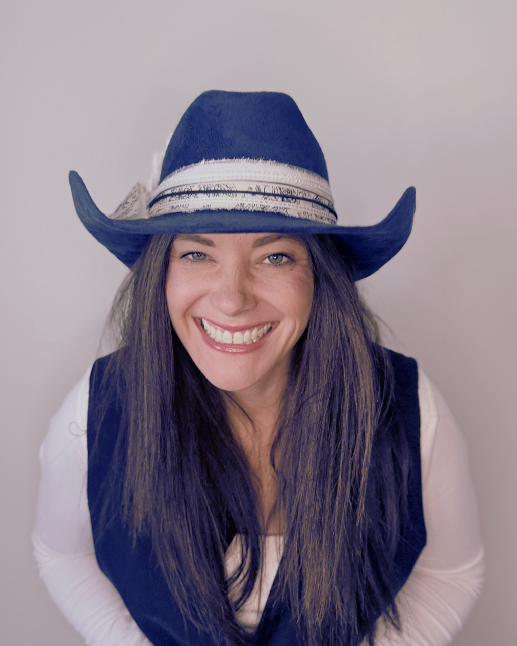 Navy Vegan Suede Western Texana Hat for Women with Black & White Accent