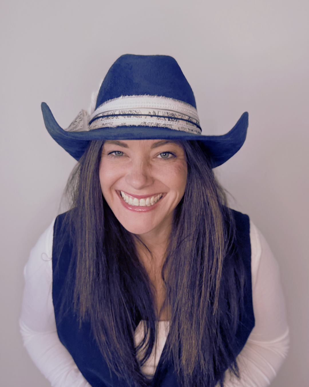 Navy Vegan Suede Western Texana Hat for Women with Black & White Accent