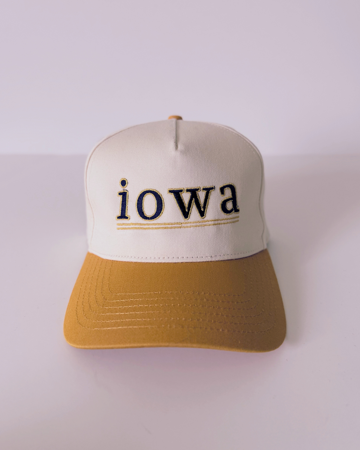 Iowa Embroidered Baseball Hat, Gold and Beige