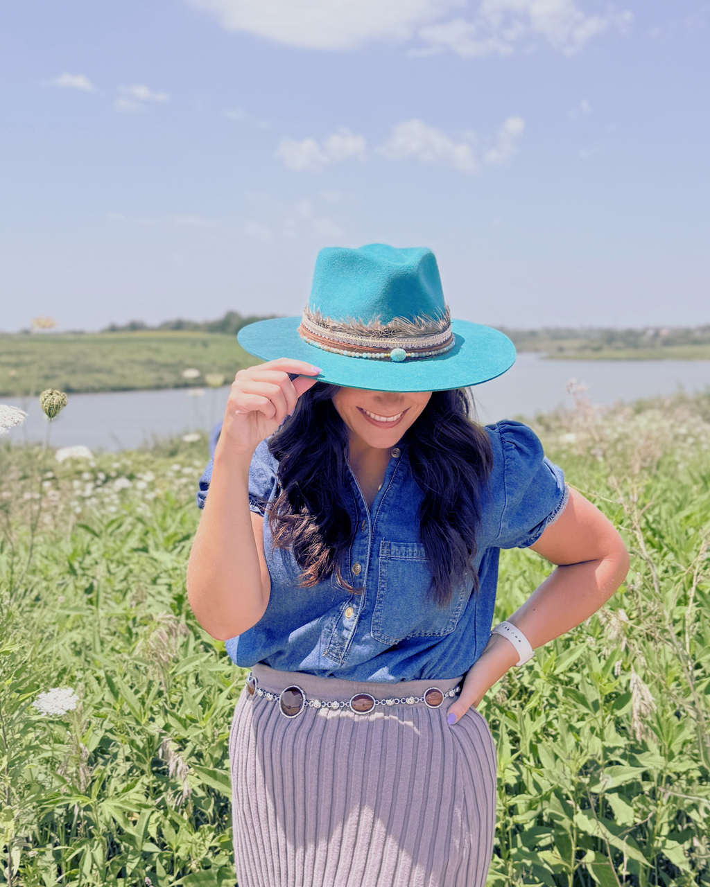 100% Wool Turquoise Western Rancher Hat