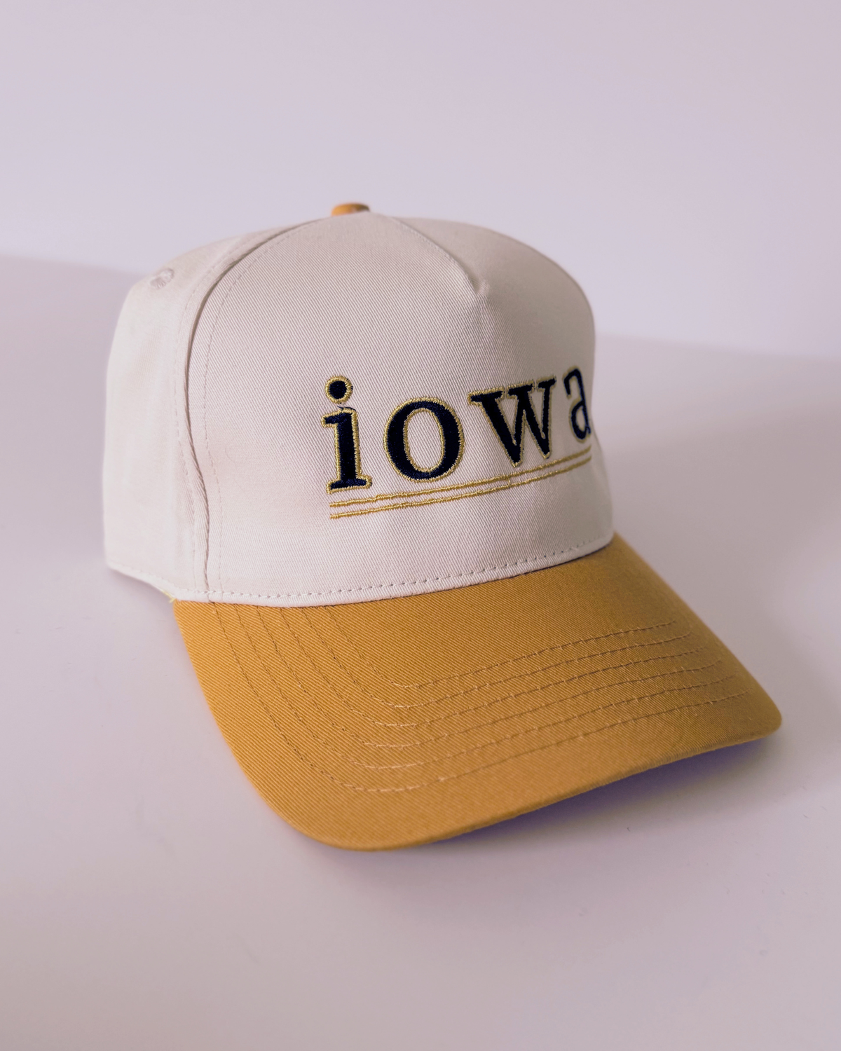 Iowa Embroidered Baseball Hat, Gold and Beige