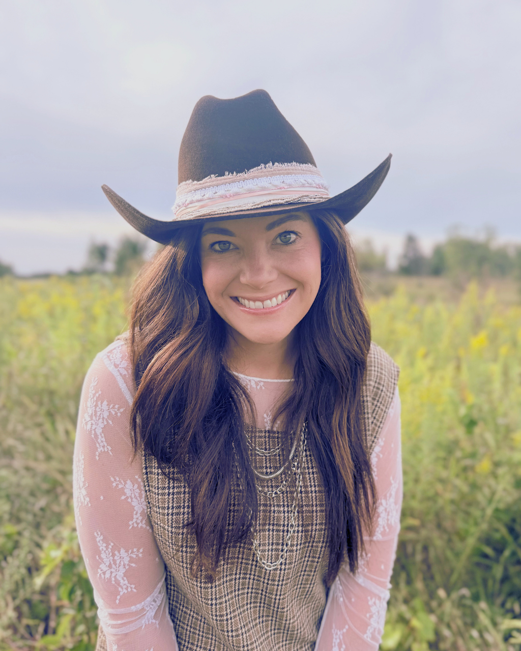 Brown, 100% Wool Classic Western Hat, Pink and White Banding