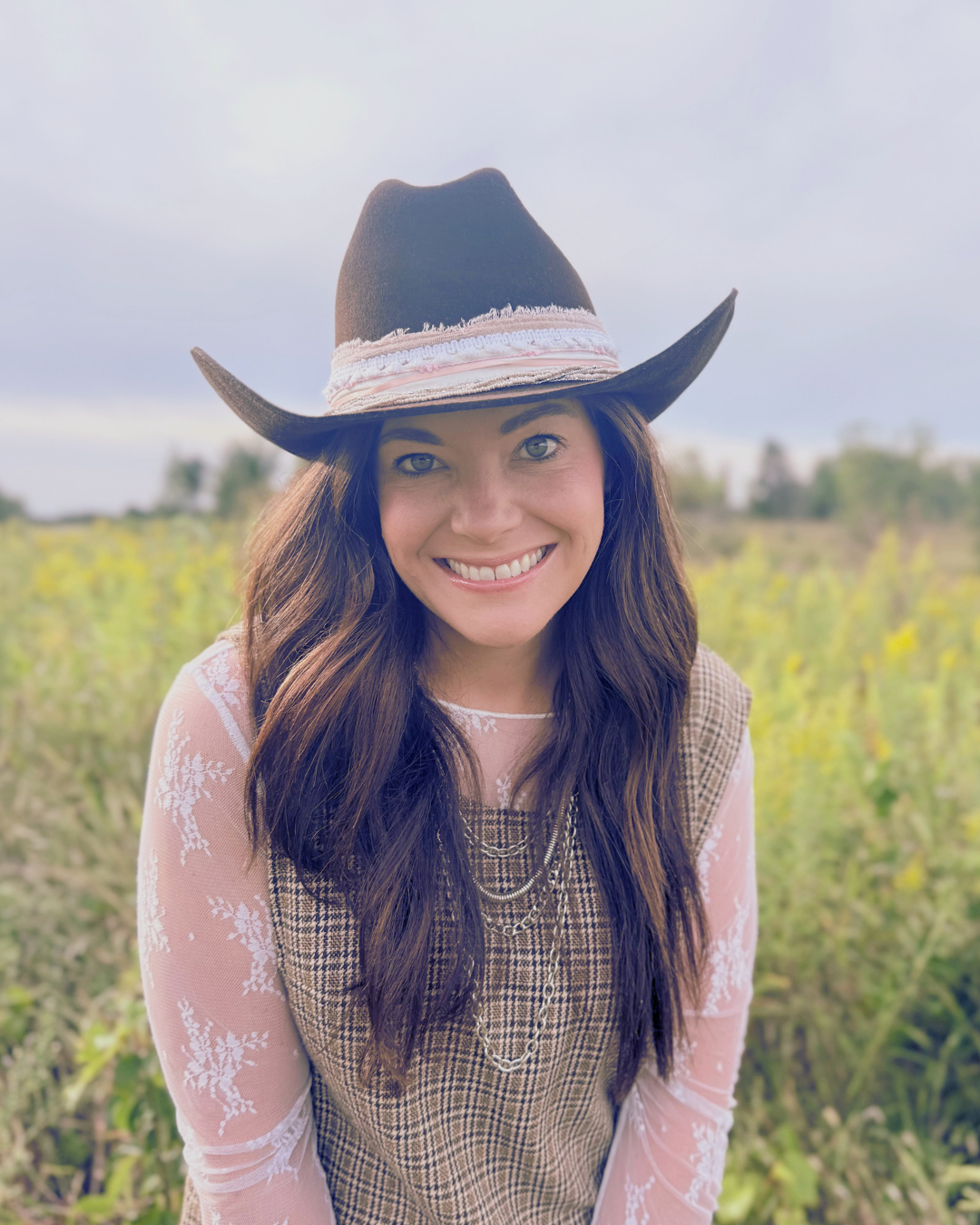 Brown, 100% Wool Classic Western Hat, Pink and White Banding