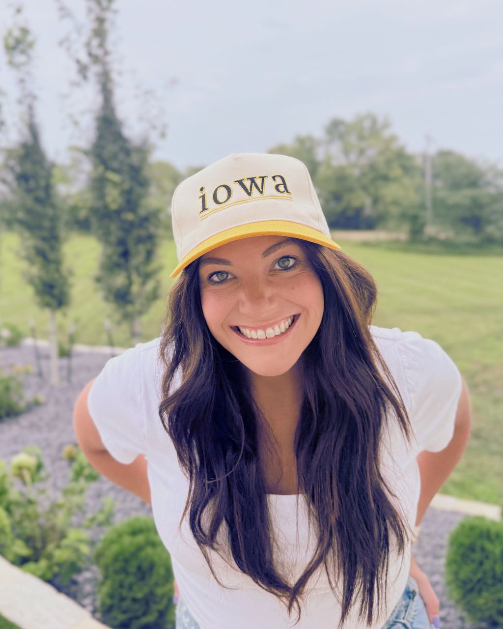Iowa Embroidered Baseball Hat, Gold and Beige