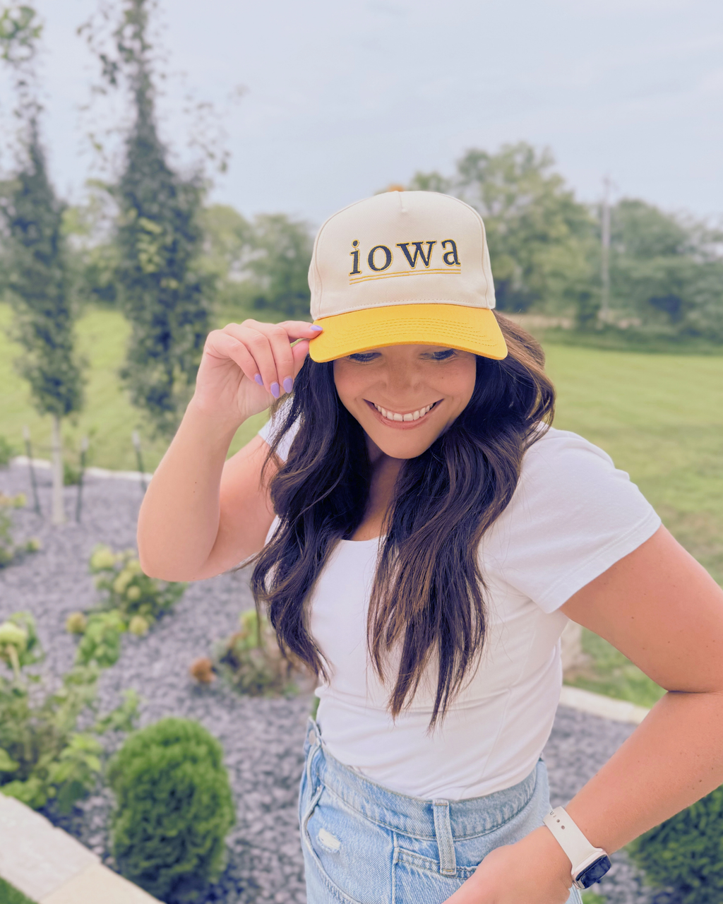 Iowa Embroidered Baseball Hat, Gold and Beige